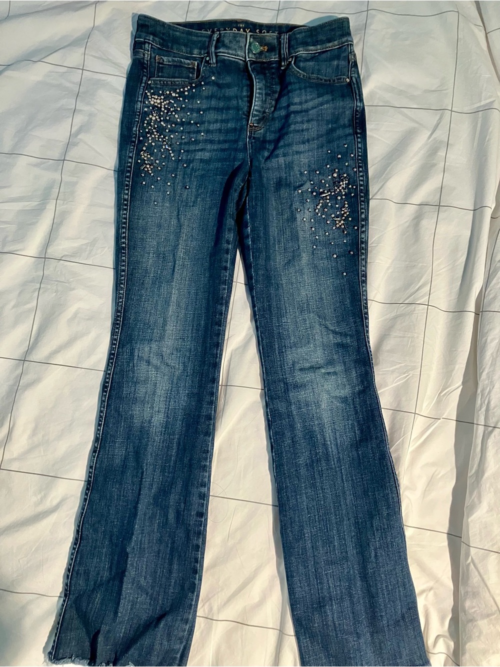 White House Black Market Dark Blue Embellished Flare Jeans